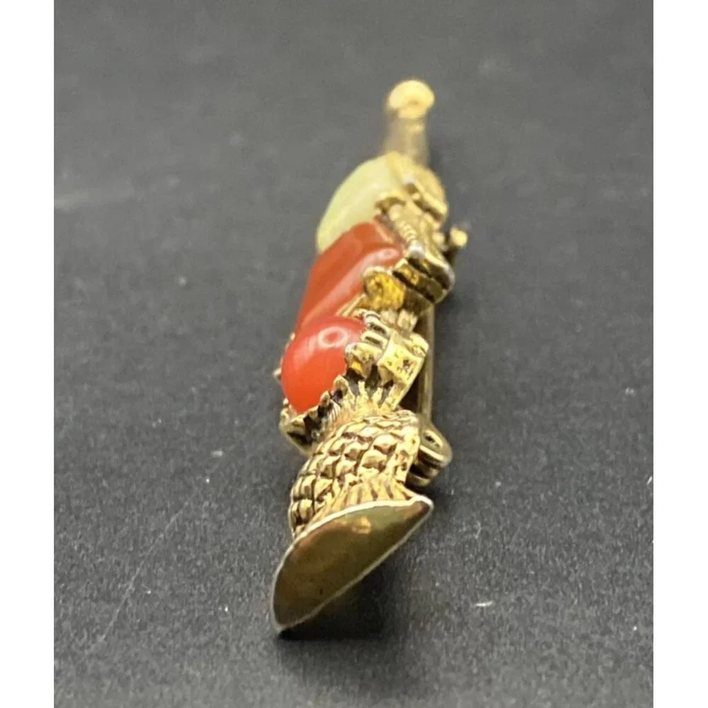 Vintage Scottish Style Thistle Dirk Kilt Pin Brooch Gold Tone Faux Agate 3" - Picture 5 of 7
